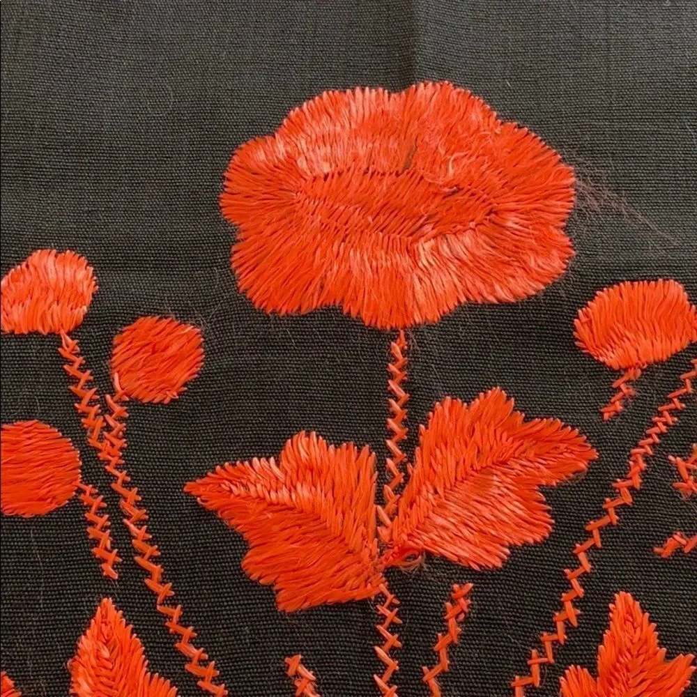 Vintage Black Floral Embroidered Table Runner